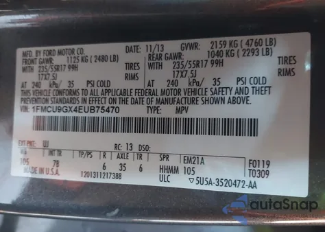 2014 Ford Escape Se из США, поврежденный, VIN 1FMCU9GX4EUB75470